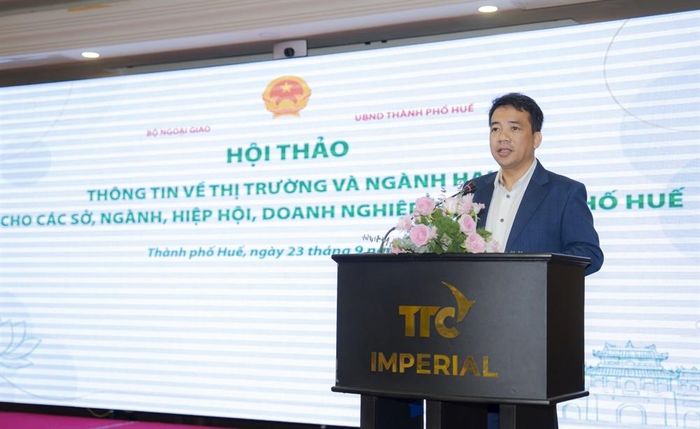 Ông Trần Hữu Thùy Giang, Phó Chủ tịch UBND thành phố Huế phát biểu tại hội thảo. Ảnh: UBND TP Huế