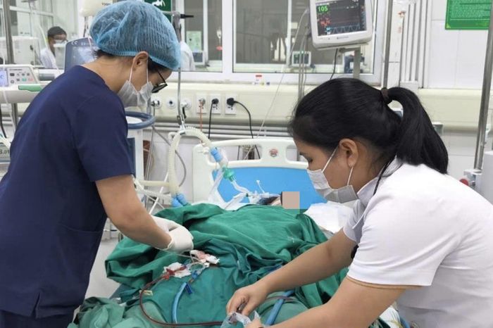 Người bệnh rơi vào sốc sốt xuất huyết, nhiễm toan máu nặng, rối loạn đông máu nặng và phải lọc máu liên tục để duy trì sự sống. Ảnh: Bệnh viện Bệnh Nhiệt đới Trung ương