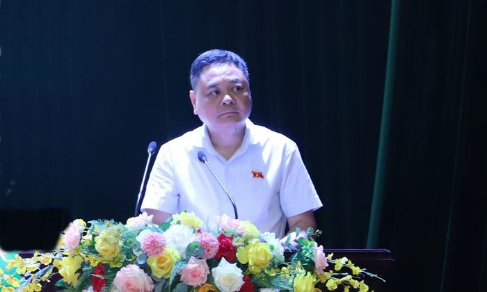  Đồng chí Nguyễn Ngọc Bảo phát biểu tại hội nghị. 