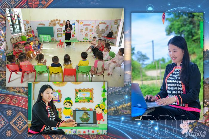 Cô giáo Lỳ Mì Lé ứng dụng công nghệ số vào giảng dạy.