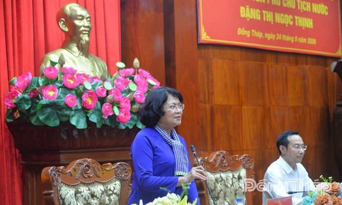 Nguyên Phó Chủ tịch nước Đặng Thị Ngọc Thịnh phát biểu tại buổi làm việc.