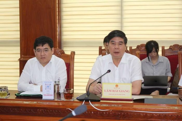 Phó Chủ tịch UBND tỉnh Lâm Hải Giang phát biểu tại buổi làm việc. Ảnh: Ngọc Minh