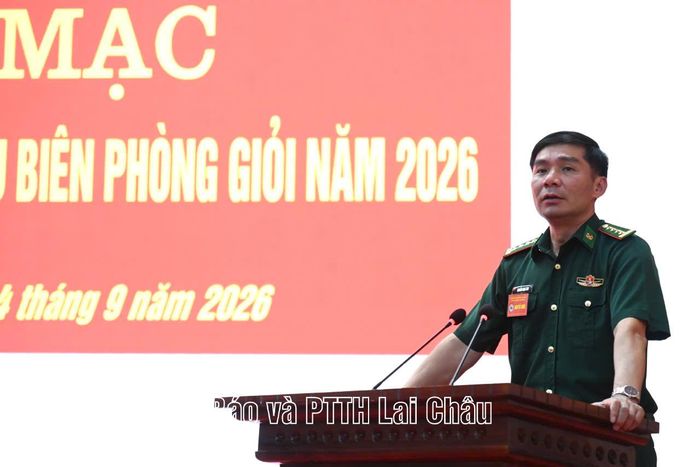 Đại tá Nguyễn Ngọc Ánh - Phó Chỉ huy trưởng, Tham mưu trưởng Ban Chỉ huy BĐBP tỉnh Lai Châu phát biểu và giao nhiệm vụ tại buổi bế mạc.