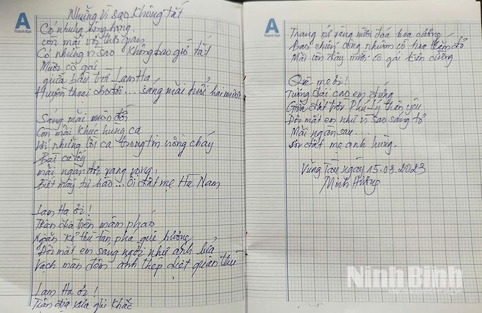 Bản thảo bài thơ “Những vì sao không tắt” của nhà thơ Minh Hương