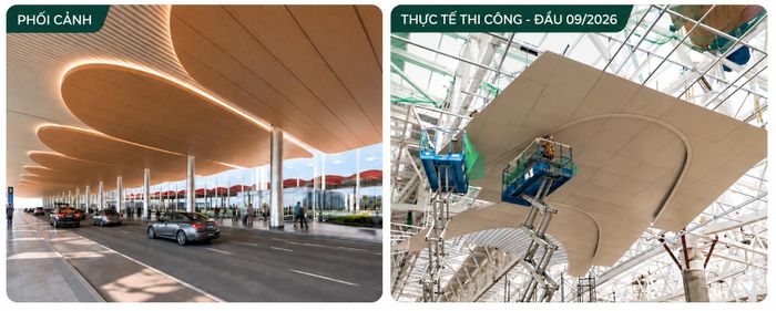 Lấy cảm hứng từ hình tượng Phượng Hoàng lửa vươn lên, kiến trúc nhà ga mang thông điệp về “kỷ nguyên vươn mình”, sự tái sinh và sức sống mãnh liệt. Bên trong, các tầng nhà ga đang từng bước hoàn thiện với hệ trần trang trí, nội thất và nhiều hạng mục đồng bộ.