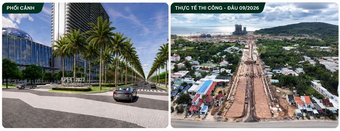 Những tuyến giao thông mới đang dần định hình diện mạo Phú Quốc trước thềm APEC 2027. ĐT.975 - trục huyết mạch Bắc - Nam với tuyến LRT chạy song song - đang tăng tốc, cùng Đại lộ APEC dài 3 km, 4-6 làn xe, từng bước hoàn thiện hệ thống cống, vỉa hè và nền đường, hướng tới hoàn thành trong quý II/2027.