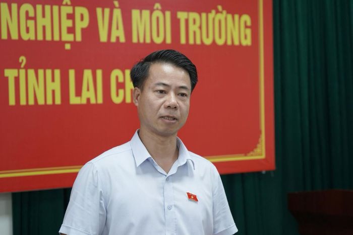 Phó Trưởng Đoàn chuyên trách Đoàn ĐBQH tỉnh Lai Châu Hoàng Quốc Khánh phát biểu kết luận tại cuộc làm việc. Ảnh: Đỗ Mạnh