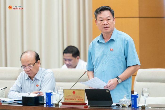 Phó Chủ tịch Thường trực Hội đồng dân tộc Hoàng Duy Chinh phát biểu tại phiên họp