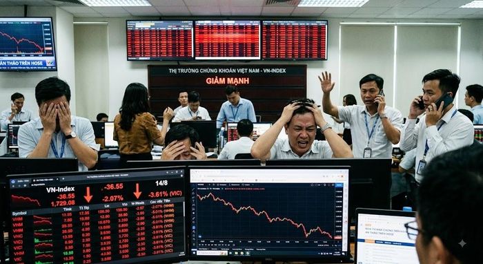 Áp lực bán gia tăng khiến VN-Index giảm mạnh, nhiều cổ phiếu vốn hóa lớn đồng loạt chìm trong sắc đỏ - Ảnh: ST