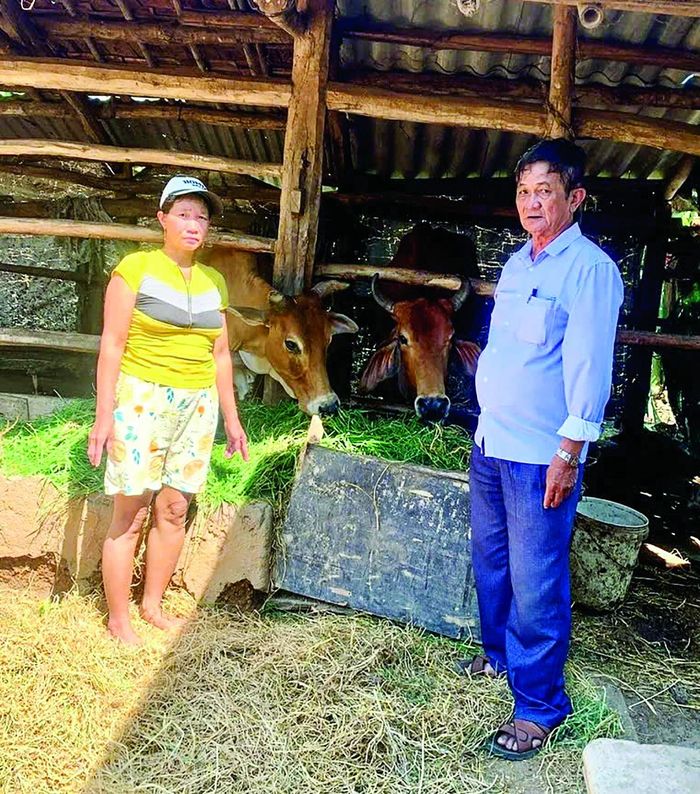 Ông Nguyễn Minh Huệ đang kiểm tra tình hình sử dụng vốn vay của thành viên tổ vay vốn Ảnh PV