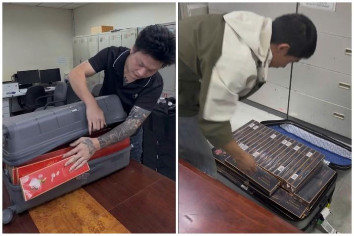 Các kiện hành lý chứa thuốc lá nhập lậu.