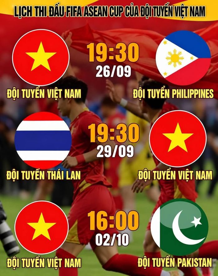Lịch thi đấu của đội tuyển Việt Nam tại FIFA ASEAN Cup 2026