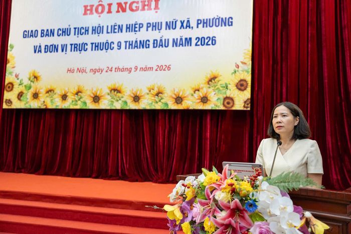 Chủ tịch Hội LHPN thành phố Hà Nội Lê Kim Anh phát biểu. Ảnh: Hoàng Lan