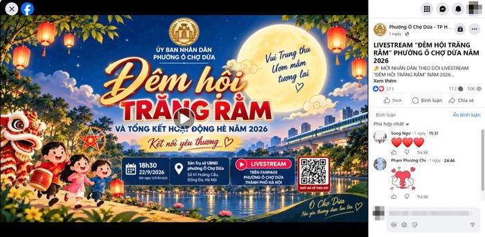 Phiên livestream "Đêm hội trăng rằm" thu hút đông đảo người dân theo dõi trên fanpage