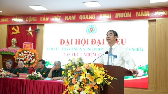 Phó Bí thư Thường trực Đảng ủy phường Phạm Văn Chiến phát biểu chị đạo tại Đại hội. Ảnh: NT