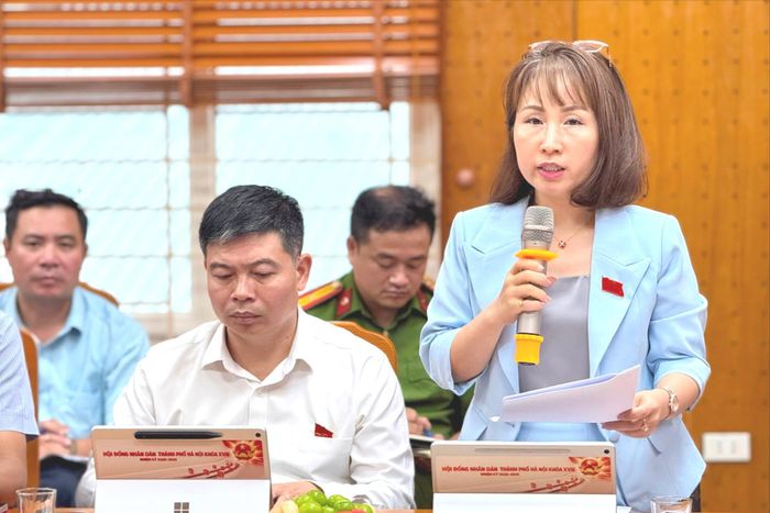 Thành viên đoàn khảo sát phát biểu khi làm việc với các đơn vị. Ảnh: Vân Hà