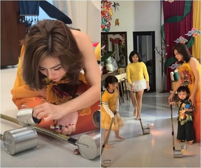Nữ diễn viên cùng con gái hào hứng khám phá chiếc lồng đèn làm từ lon sữa hoài niệm. Câu hỏi ngây thơ "Cái này mà là lồng đèn Trung thu hả mẹ?" của bé khiến Vân Trang không khỏi xúc động khi tái hiện thành công một phần ký ức tuổi thơ thế hệ trước cho các con.