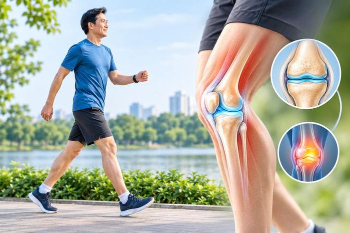 Thoái hóa khớp gối không có nghĩa là phải giữ đầu gối càng ít vận động càng tốt mà là cần đi bao nhiêu và tập thế nào cho phù hợp. Ảnh A.I