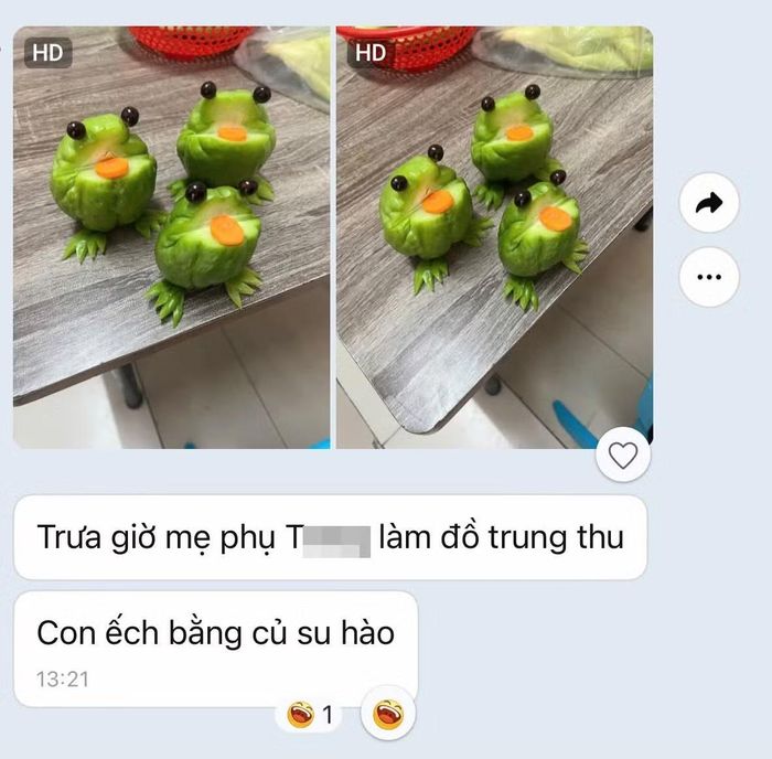 Đàn ếch bằng củ su hào hài hước. Nguồn: @_jlie.h_
