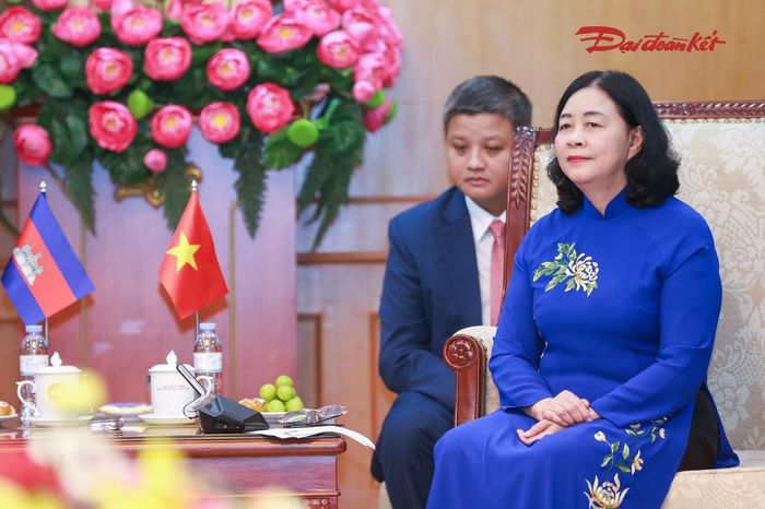 Chủ tịch Ủy ban Trung ương MTTQ Việt Nam Bùi Thị Minh Hoài tại buổi tiếp. Ảnh: Quang Vinh.