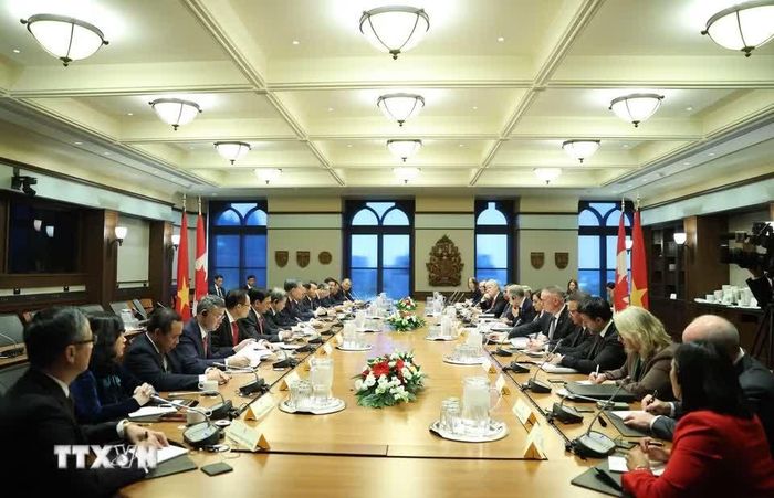  Tổng Bí thư, Chủ tịch nước Tô Lâm hội đàm với Thủ tướng Canada Mark Carney. Ảnh: Thống Nhất/TTXVN. 