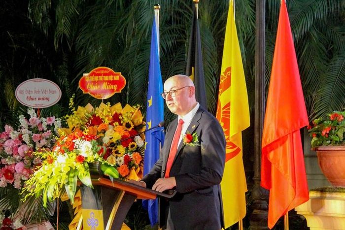 Trưởng đại diện Phái đoàn Wallonie-Bruxelles tại Việt Nam Pierre Du Ville phát biểu