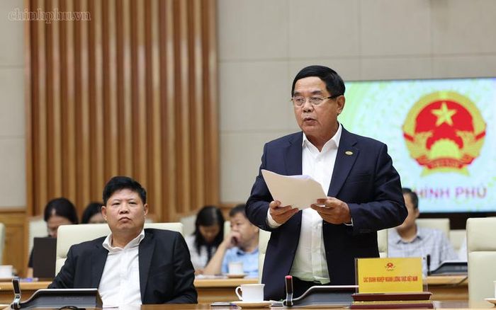 Ông Đỗ Hà Nam, Chủ tịch Hiệp hội Lương thực Việt Nam phát biểu tại cuộc làm việc - Ảnh: chinhphu.vn/Phương Nguyên