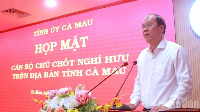 Bí thư Tỉnh ủy Cà Mau Nguyễn Hồ Hải phát biểu chỉ đạo tại buổi họp mặt. (Ảnh: HỮU TÙNG)