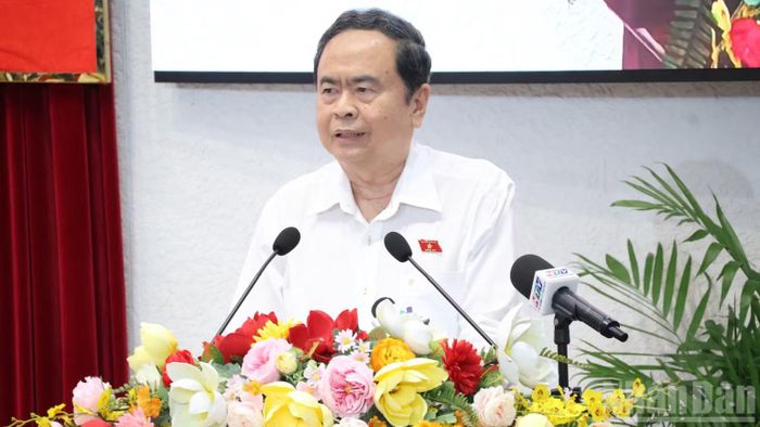 Chủ tịch Quốc hội Trần Thanh Mẫn phát biểu tại hội nghị. (Ảnh: VƯƠNG LÊ)