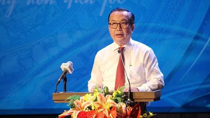 Giám đốc Sở Văn hóa và Thể thao Thành phố Hồ Chí Minh Trần Thế Thuận phát biểu tại lễ kỷ niệm. (Ảnh: HỒNG HẠNH)