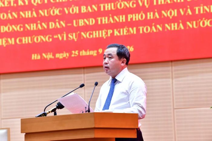 Ủy viên Bộ Chính trị, Bí thư Thành ủy Hà Nội Trần Đức Thắng phát biểu tại hội nghị. (Ảnh: Quỳnh Lan)