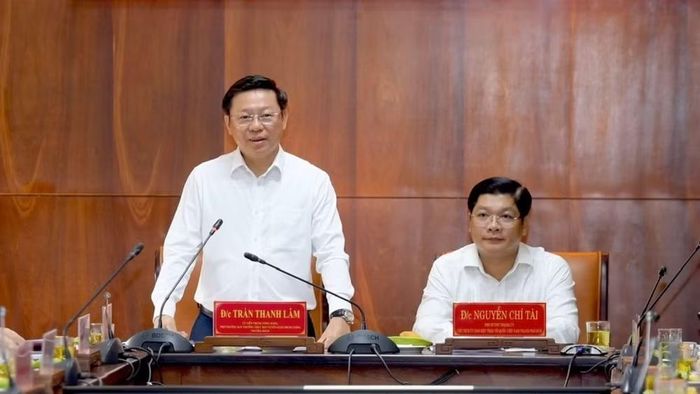 Phó Trưởng ban Thường trực Ban Tuyên giáo Trung ương Trần Thanh Lâm phát biểu chỉ đạo tại buổi làm việc. (Ảnh: Đ.Quang)