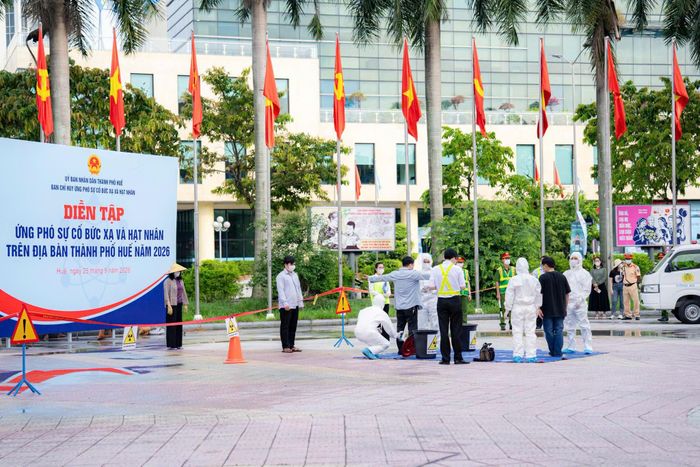  Các lực lượng tham gia diễn tập tình huống ứng phó sự cố bức xạ và hạt nhân TP Huế 
