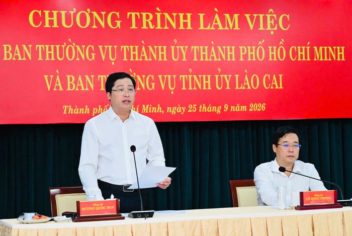  Bí thư Tỉnh ủy Lào Cai Dương Quốc Huy phát biểu tại buổi làm việc. Ảnh: VIỆT DŨNG 