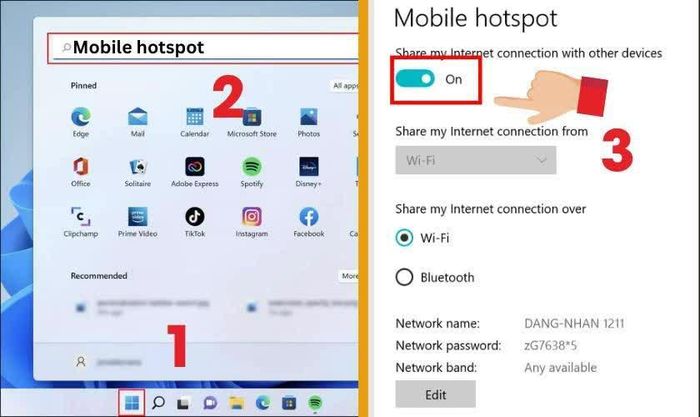 Bật điểm phát sóng trên laptop Windows.