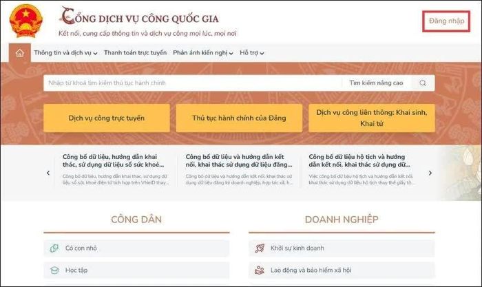 Mở Cổng Dịch vụ công Quốc gia.