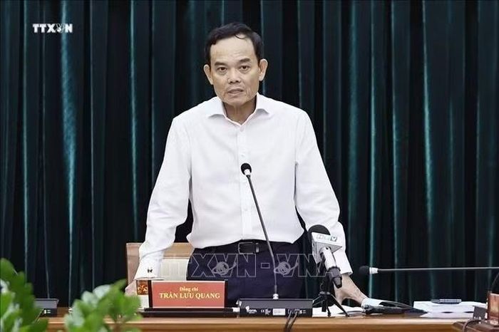  Ủy viên Bộ Chính trị, Bí thư Thành ủy Thành phố Hồ Chí Minh Trần Lưu Quang phát biểu. ﻿Ảnh: Doãn Tấn/ TTXVN 