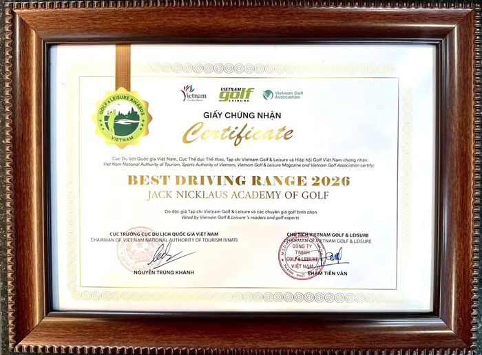 Jack Nicklaus Academy of Golf nhận danh hiệu “Sân tập Golf Tốt nhất” tại Vietnam Golf & Leisure Awards 2026.