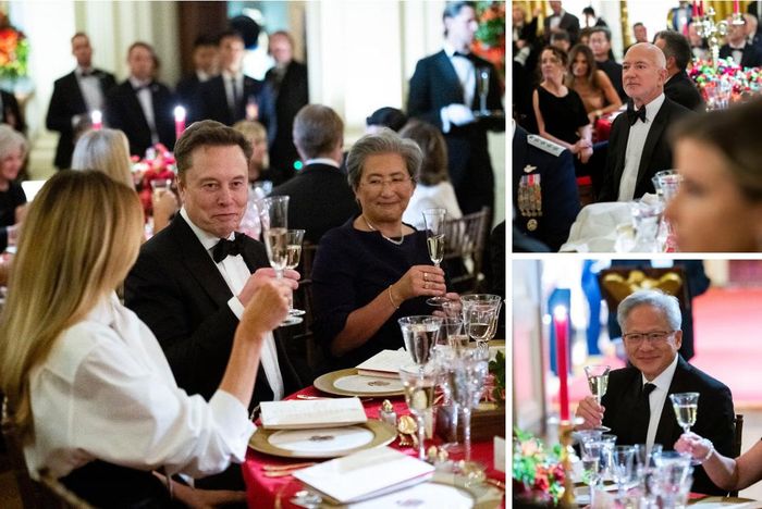 Elon Musk, Lisa Su và Jensen Huang tại quốc yến. Ảnh: NYT