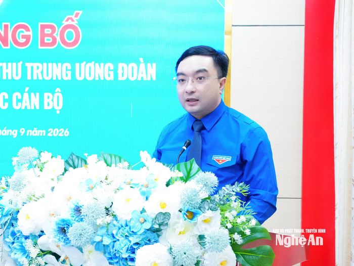 Tân Bí thư Tỉnh đoàn Hồ Phúc Hải phát biểu nhận nhiệm vụ. Ảnh: Mai Hoa