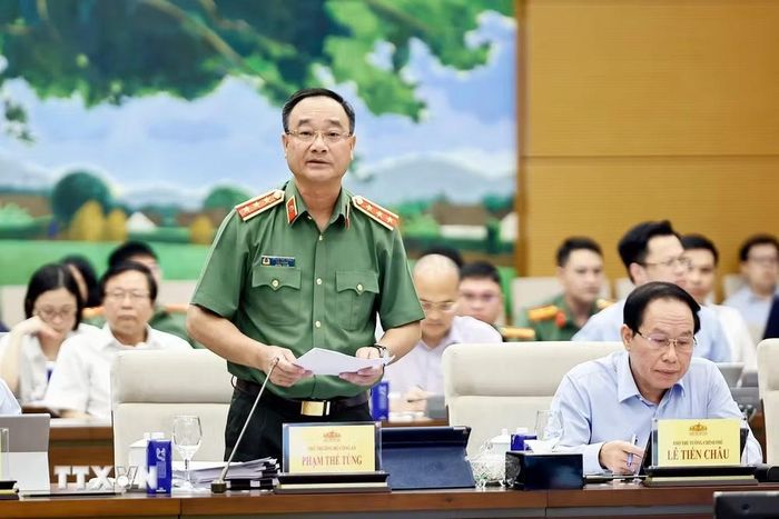 Thượng tướng Phạm Thế Tùng, Thứ trưởng Bộ Công an phát biểu. (Ảnh: Doãn Tấn/TTXVN)