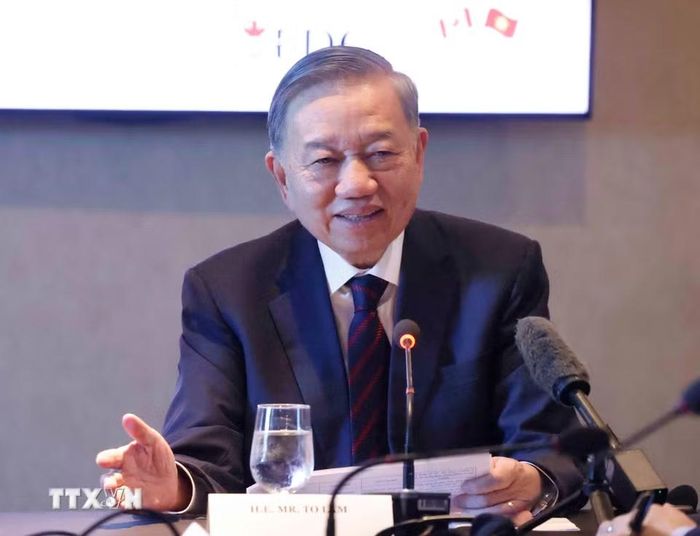 Tổng Bí thư, Chủ tịch nước Tô Lâm phát biểu tại Tọa đàm cấp cao doanh nghiệp Việt Nam-Canada. (Ảnh: Thống Nhất/TTXVN)