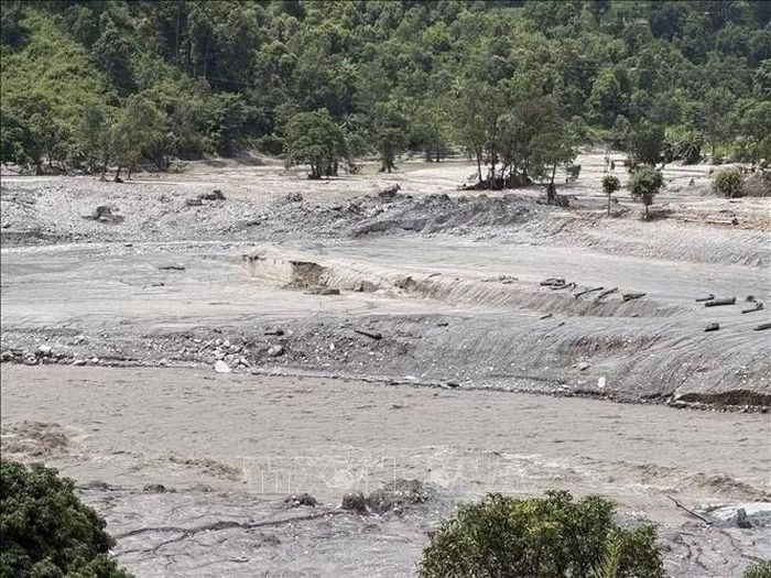 Khu vực bị tàn phá do lũ quét tại Nuwakot, Nepal. Ảnh: THX/TTXVN phát