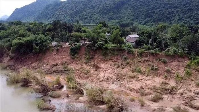 Tình trạng sạt lở bờ sông Gianh diễn biến nghiêm trọng trong những năm gần đây tại thôn Thuận Hóa, xã Đồng Lê (Quảng Trị).