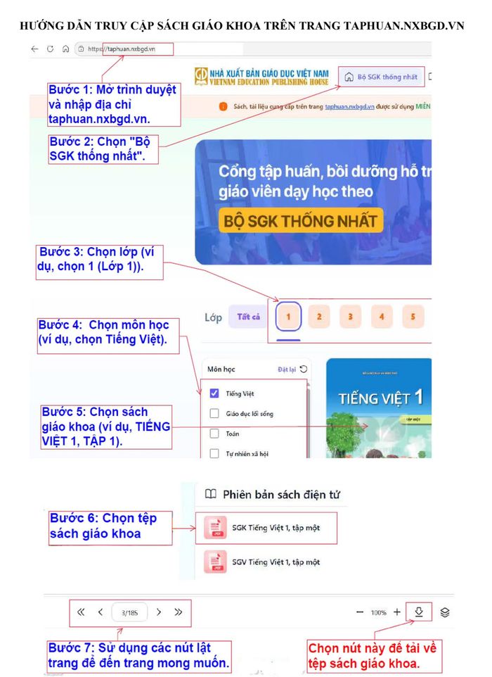 Bảy bước để dễ dàng truy cập vào sách giáo khoa điện tử.