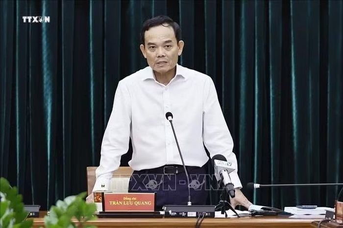 Ủy viên Bộ Chính trị, Bí thư Thành ủy Thành phố Hồ Chí Minh Trần Lưu Quang phát biểu. Ảnh: Doãn Tấn/ TTXVN