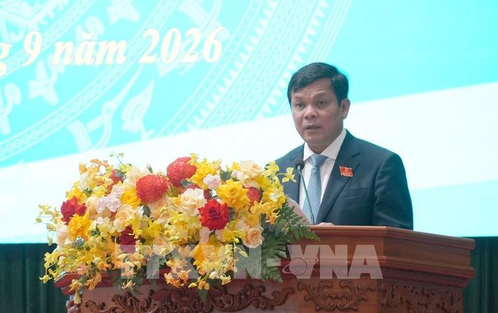 Phó Bí thư Tỉnh ủy, Chủ tịch HĐND tỉnh Quảng Ngãi Nguyễn Đức Tuy phát biểu tại Kỳ họp. Ảnh: Dư Toán - TTXVN