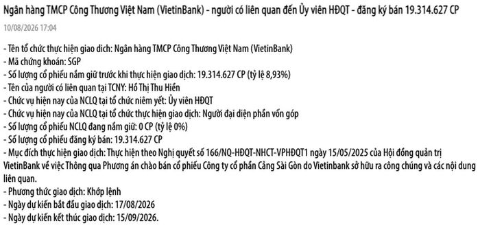 Vietinbank tiếp tục thoái vốn Cảng Sài Gòn.