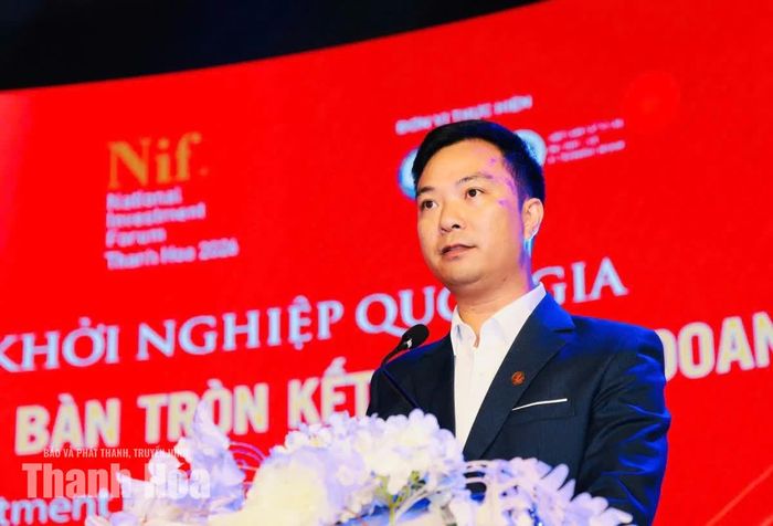 Chủ nhiệm Câu lạc bộ đầu tư và khởi nghiệp Doanh nhân trẻ Thanh Hóa Nguyễn Hữu Thế phát biểu khai mạc.