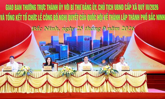Các đồng chí Thường trực Thành ủy đồng chủ trì hội nghị.